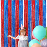 Red & Blue Fringe Curtains 4-Pack Party Tinsel Backdrops 3.3×6.6 ft