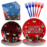 96Pcs Cartoon Spider Birthday Party Decorations Red Blue Spider Birthday Plates And Napkins Disposable Hero Paper Tableware Set For Kids Baby Shower Super Theme Party Supplies, Serves 24