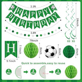 Soccer Party Decoration Soccer Theme Decor Pre-Strung Soccers Happy Birthday Banner Hanging Swirls Honeycomb Balls Circle Dots Garland For Boys Soccers Sports Theme Birthday Decorations