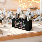 Neon Christmas Tree Kitchen Utensil Holder, Merry And Bright Xmas Cooking Utensil Holder Wooden Storage Organizer Box For Kitchen Counter, Girly Christmas Decor