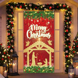 Christmas Nativity Door Banner Red Gold Jesus Scene Party Decoration 73x36 Inch