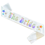The Bride Iridescent Sash, 70S Retro Hippie Disco Themed Bachelorette Bridal Shower Engagement Party Décor, Miss To Mrs, Future Wifey, Feyonce, Future Mrs Sash