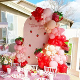 156Pcs Strawberry Balloon Arch Garland Kit With Red Pink Double Layer Apricot Balloons And 18 Inch Strawberry Foil Balloons For Sweet Girl Berry 1St Birthday Baby Shower Party Decorations