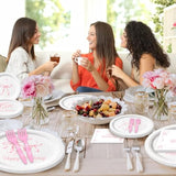 96PCS Pink Bow Birthday Party Supplies, Plates, Napkins & Forks for Girls' Celebration