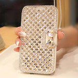 Luxury Crystal Diamond Rhinestone Wallet Case for Women iPhone 13, Cute Shiny Bling Glitter Bowknot Flip Stand Protective Full Body Cover with Card Slot