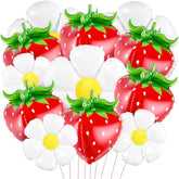 12 Pcs Strawberry Balloons Daisy Balloons Set Berry First Birthday Party Decorations 4D Flower Foil Balloon For Summer Birthday Baby Shower Party Decor(Strawberry,Daisy)