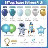 167Pcs Space Balloons Arch Kit - Outer Space Party Decorations With Astronaut Rocket Blue Green Balloons For Baby Shower