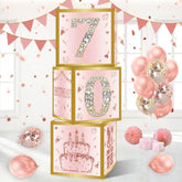 70Th Birthday Decorations Boxes For Women - 3Pcs Pink Rose Gold Happy 70Th Birthday Balloons Boxes,Seventy Year Old Birth Theme Cardboard Box Decor