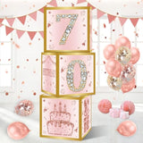 70Th Birthday Decorations Boxes For Women - 3Pcs Pink Rose Gold Happy 70Th Birthday Balloons Boxes,Seventy Year Old Birth Theme Cardboard Box Decor