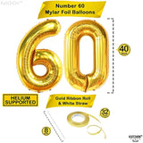 , Gold 60Th Birthday Balloon Number - Big, 40 Inch Helium Supported |