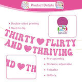 Thirty Flirty And Thriving Decorations - 10Pcs 30 Flirty And Thriving Banners With Hanging Swirls Birthday Decoration Talk 30 To Me Bday Decor Supplies For 30Th Women