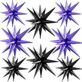 Purple Black Star Balloons, 22/27 Inch Black And Purple Star Shaped Balloons, Aluminum Foil Balloon, Cone Spike Balloon For Halloween Theme Birthday Graduation Baby Shower Wedding Decorations