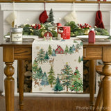 Xmas Trees Silhouette Christmas Table Runner, Seasonal Winter Kitchen Dining Table Decoration For Home Party Decor 13X72 Inch