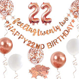 Rose Gold 22Nd Birthday Banner, Garland, Foil Balloon, Decorations, Hanging, Cheers To 22 Years Old Party Supplies Backdrop