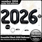 32-Inch Giant Black 2026 Number Balloons NYE Celebration Foil Decor
