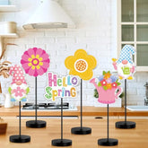 6 Pcs Spring Table Decor Spring Decoration For Table Centerpieces Wooden Standing Signs Tabletop Decor For Home Office Room Desk Party Supplies