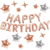 Happy Birthday Banner 13Pcs 16 Inch Mylar Foil Letters With 12Pcs Star Balloons Birthday Party Decorations For Kids And Adults - 3D Rose Gold