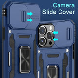 Case For Iphone 14 Pro Max With Slide Camera Cover+Screen Protector(1 Pack),Rotated Ring Kickstand Military Grade Shockproof Protective Cover 6.7 Inch-Navy Blue