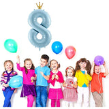 Blue 40" Number 8 Balloon with Crown – 8th Birthday Party Decoration for Kids