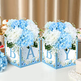 6PCS Blue Baby Shower Flower Box Centerpieces with Letters for Gender Reveal Party Decor