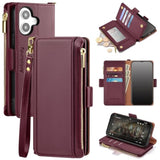 iPhone 16 Wallet Case, RFID Blocking, PU Leather, Kickstand, Card Holder, Wine Red