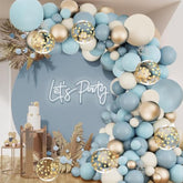Dusty Blue Balloon Arch Kit, Dusty Baby Blue Balloons Arch Kit With Metallic Gold Sand White Gold Confetti Balloons For Wedding Bridal Shower Boy Birthday Party Baby Shower Decorations