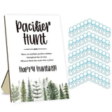 Baby Shower Party Games, Baby Pacifier Hunt, Baby Shower Game Set Include Forest Theme Pacifiers Hunt Game Sign, 50 Blue Mini Pacifiers For Baby Shower