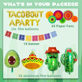 26 Pcs Taco Bout A Party Decoration, Fiesta Party Decorations Include Paper Fans Fiesta Banner Taco Cactus Avocado Sombrero Foil Balloons For Mexican Party Decorations Taco Party
