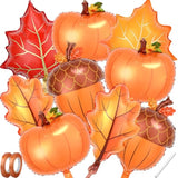 Fall Thanksgiving Balloons 9Pcs Foil Pumpkin Maple Leaf Pinecone Balloons for Autumn Decor