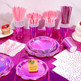 200PCS Pink Plates & Napkins Party Set for 25 Guests, Holographic Pink Decorations