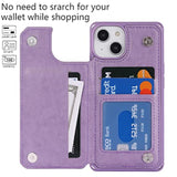 For Iphone 14 Case With Card Holder,For Iphone 14 Wallet Case For Women,Phone Cases For Iphone 14 With Stand,For Iphone 14 Leather Case Strap Shockproof Cover For Men-Purple