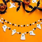 3Pcs 8.2ft Halloween Ghost Pom Pom Ball Garlands Felt Banner Indoor Outdoor Decor