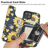 Wallet Case Card Holder for iPhone 13 Mini, Blooming Sunflowers - 3 Card Slots, Stand Function, Protective Cover
