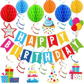 Birthday Party Decoration Kit Rainbow Happy Birthday Banner Colorful Hanging Swirls And Honeycomb Balls For Kids Girls Boys Birthdays Party Supplies