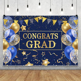 10x8ft Blue Graduation Backdrop Congrats Grad Class of 2026 Backdrop for Photography Graduation Party Decorations with Balloons Background Cake Table Banner Decor Photo Booth Props
