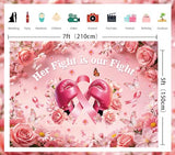 Breast Cancer Awareness Backdrop Pink Ribbon Boxing Gloves Floral Fight Photography Background Women Survivor Charity Walk Party Decor Banner Photo Props(7x5FT)