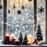 Holographic Winter Wonderland Banner, Iridescent Snowflake Garland Banner For Christmas Decoration