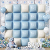 Baby Blue White Square Foil Balloons Wall, 25Pcs Dusty Blue And Pastel Cream Square Balloons Backdrop, Double Sided Tunnel Arch Background For Boho Baby Shower Boys Men Birthdays Wedding Bridal