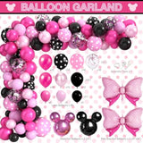Pink Mouse Birthday Decorations Rose Red Cartoon Theme Party Kit Mouse Theme Birthday Party Supplies With Backdrop, Foil Balloons, Tablecloth & Cake Toppers For Girls Baby Shower Celebration
