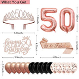 50Th Birthday Decorations For Women,32Pcs 50Th Birthday Party Decorations,Including Backdrop, Crown, Sash, Banner, Hanging Swirl,Cake Topper,Balloons,Paper Fans,Anniversary Card And Paper Fans