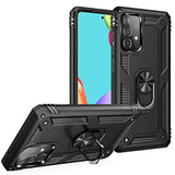 Military Grade Drop Impact For Samsung Galaxy A52 5G Case 360 Metal Rotating Ring Kickstand Holder Armor Heavy Duty Shockproof Cover For Galaxy A52 5G/4G Phone Case (Black)
