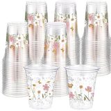 60 Pcs Flower Spring Summer Disposable Cups 16 Oz Floral Wildflowers Plastic Drinking Cups For Summer Spring Birthday Baby Shower Party Supplies(Boho)