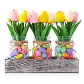 Mason Jar Spring Easter Table Decor, Centerpieces For Tables With Easter Eggs Decor, Farmhouse Wood Tray, 23 Pcs Easter Spring Decorations Indoor For Home Office Table