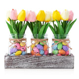 Mason Jar Spring Easter Table Decor, Centerpieces For Tables With Easter Eggs Decor, Farmhouse Wood Tray, 23 Pcs Easter Spring Decorations Indoor For Home Office Table