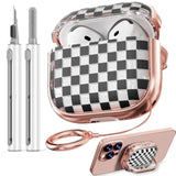 With Safety Lock For Airpods 4 Case 2024, Tpu Clear Airpod 4Th Generation Case,Air Pod 4 Cases For Women Girly, Airpods 4 With Active Noise Cancellation Cases With Cleaner Kit - Checkerboard