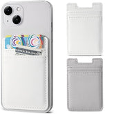2-Pack Leather Phone Wallet, Adhesive Card Holder for iPhone & Android - White, Grey