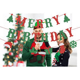Merry Birthday Banner, 3Pcs Glittery Merry Christmas Birthday Banner, Red & Green Christmas Party Home Mantle Decorations