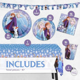 Frozen 2 Theme Birthday Party Supplies Pack - Serves 16 Guests - Banner Decoration, Table Cover, Dinner & Cake Plates, Cups, Napkins, Button