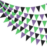3 Pack Purple Black Green Glitter Halloween Pennant Banner Triangle Flag Party Decorations