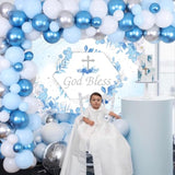 Baptism Decorations For Boys Blue - God Bless Party Decorations Blue & Silver Balloon Garland Kit With Backdrop Cross Foil Balloon For First Communion Confirmation Party Supplies